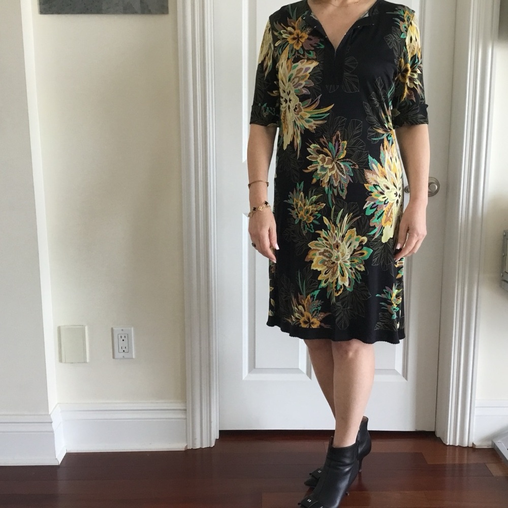 Elie Tahari Floral Silk Black Dress